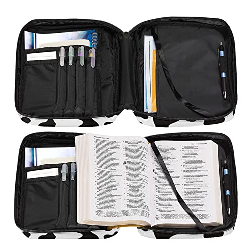 Coldinair Cow Print Bible Cover for Men Women with Handles and Zippered Pocket,Bible Carrying Case,Bible Tote Bag for Kids,Bible Book Cover,Bible Accessories,Christian Gifts - color: Cow