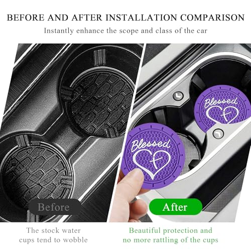 KVAEY 2 PCS Car Cup Holder Coasters, 2.76 Inch Anti Slip Vehicle Drink Mats with Cute Blessed Cross and Heart, Shockproof, Universal Car Accessories (Purple, 4 PCS) - color: Purple, size: 4 PCS