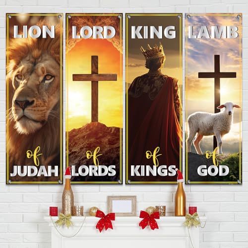 4Pcs Church Banners for Sanctuary Wall Worship Christian Banners Hanging Backdrop Scripture Inspirational Religious Praise Signs Bible Verses Banner Scripture Hanging Signs for Church School Decor - style: Inspirational Religious Praise