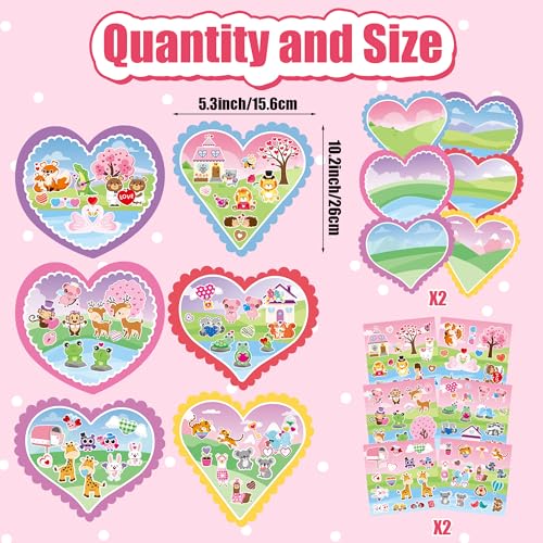 CY2SIDE Valentines Heart Stickers Scene - 12 Sets of Valentine’s Day Fun Animal Pig Frog Sticker for School Activities DIY Party Supplies for Classmates Classroom Exchange Gifts - style: Valentines heart