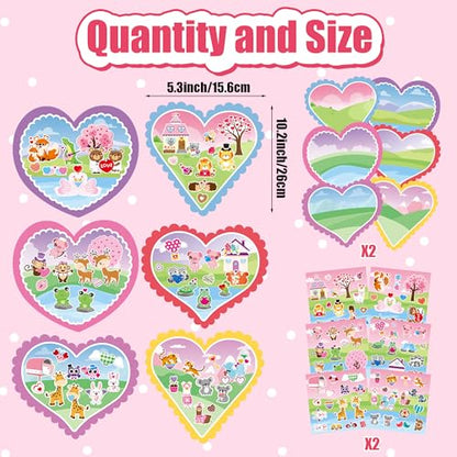 CY2SIDE Valentines Heart Stickers Scene - 12 Sets of Valentine’s Day Fun Animal Pig Frog Sticker for School Activities DIY Party Supplies for Classmates Classroom Exchange Gifts - style: Valentines heart