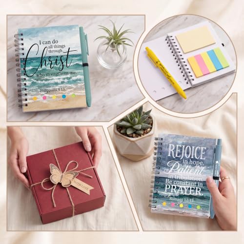 Sprial Notebooks with Pens Bulk, 48 Pack, 5.5 x 4.7 Inch, Ocean - color: Watercolor Bible Quotes