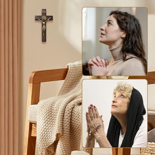 KUXBET Crucifix Wall Cross with Standing, 5inch Jesus Catholic Wooden Cross - color: Small Tabletop