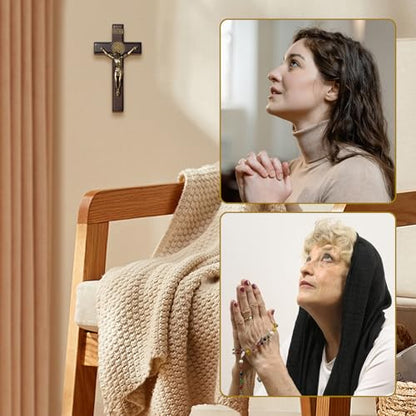 KUXBET Crucifix Wall Cross with Standing, 5inch Jesus Catholic Wooden Cross - color: Small Tabletop