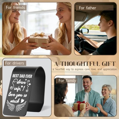 Vivopisew Best Dad Ever Car Visor Clip, Engraved Stainless Steel Drive Safe Gift From Son Daughter, Love You So Much Family Appreciation, Dad Driving Daily Protection Gift VVA356 - color: Black-Best Dad Ever Car Visor Clip