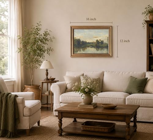 Gold Framed Green Landscape Canvas Wall Art Moody Cottagecore Wall Decor - color: Green, size: 8"L x 10"W