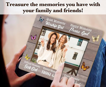 Christian Picture Frame For Women, Inspirational Gifts For Christmas Birthday Thanksgiving, Quite Moments Worship God Bible Verses Butterfly Photo Frame, Religious Gifts For Friends Girls Coworker -50