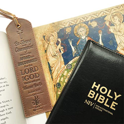 Leather Bible Bookmarks - 2 Leather Christian Bookmarks with Inspirational Bible Verse | Joshua 1: 9 Be Strong & Courageous | Perfect Religious Book Marker Gifts for Men, Women, Readers and Friends - style: Joshua 1:9