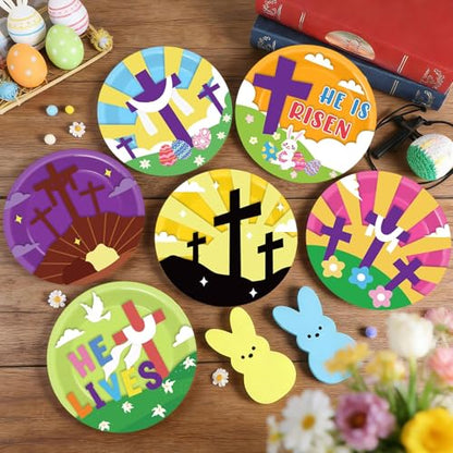 gisgfim 24 Sets Easter Crafts Kit DIY Resurrection Paper Plate Craft Religious He is Risen Craft for VBS Church Sunday Christian Easter Day Party Art Project Home Family Activities