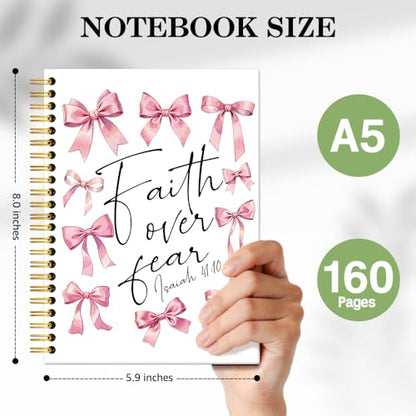 ERHACHAIJIA Funny Faith Over Fear Christian Hardcover Lined Spiral Notebook - color: White-Watercolor pink