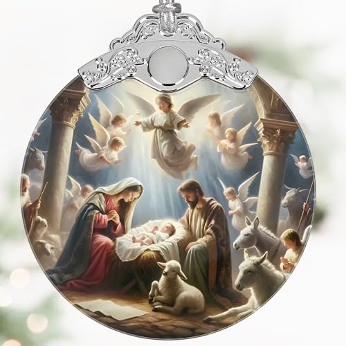 Nativity Christmas Ornaments, 3" Stained Glass Christmas Decor, Christian Ornaments for Christmas Tree, Christian Gifts for Kids, Religious Gifts for Women, Perfect for Holiday Party, Window, Tree - color: Nativity Ornament