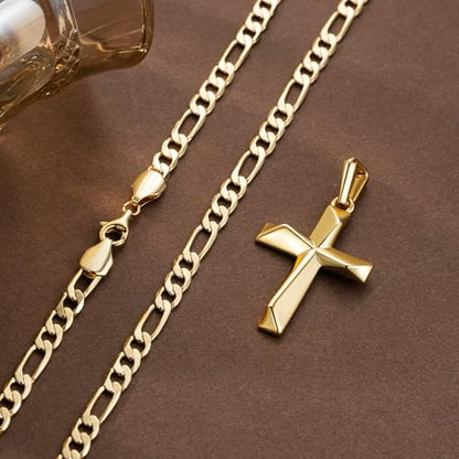 Cross Necklace 14K Gold Cross Necklace for Men - color: gold-22inch
