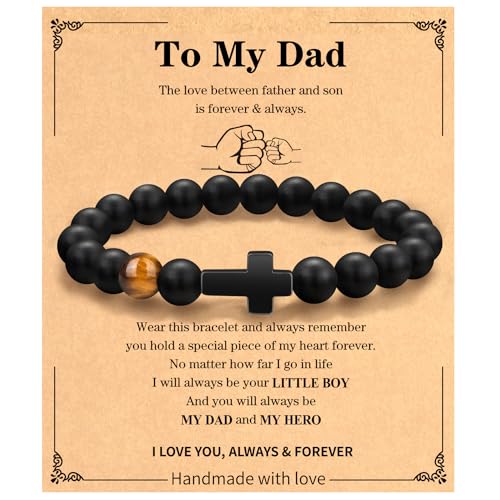 Christian Grandparents-Day Gifts for Men, Religious Cross Bracelet for Him - style: To My Dad - Black