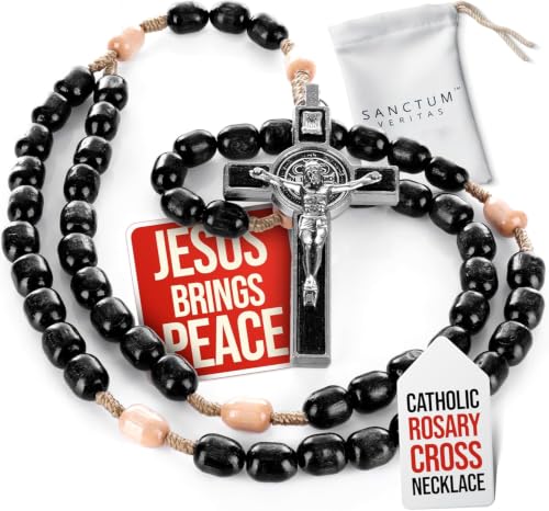 SANCTUM VERITAS Catholic Rosary Necklace | Large Italian Prayer Beads Gift - style: Black Wood