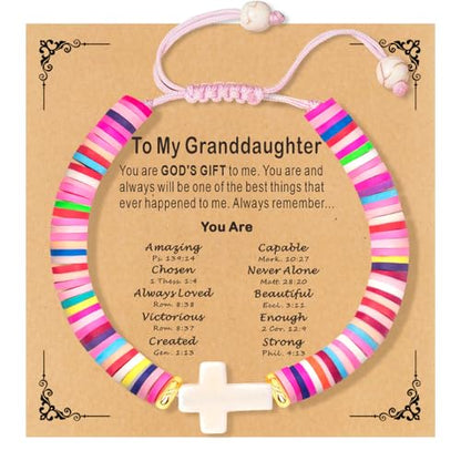 Cute Cross Bracelet Teen Girl Gifts Trendy Stuff Christian Gifts for Kids/Girls/Boys/Teens/Women Jewelry Colorful Jesus Bracelets Christmas Religious Communion Baptism Confirmation Gifts - color: 3-Granddaughter