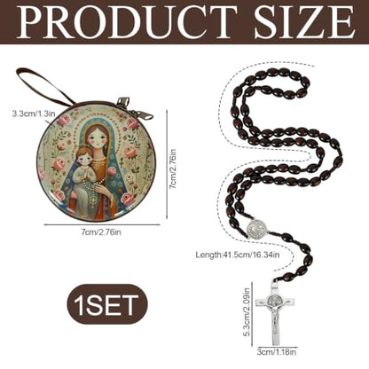 Wooden Catholic Rosary Beads, Rosarios Catolicos with Decorative Prayer Box - color: Brown (1)