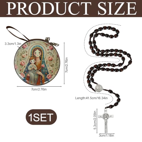 Wooden Catholic Rosary Beads, Rosarios Catolicos with Decorative Prayer Box - color: Brown (1)