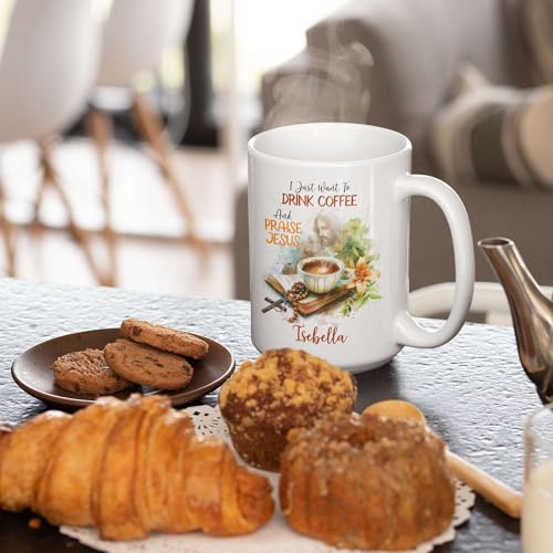 Custom Christian Faith Mug, Coffee And Praise Jesus Cup With Customized Name, Bible And Floral Design Coffee Mug 11oz 15oz, Personalized Spiritual Ceramic Cup, Gift For Friend Coworker - color: XUA-324-1556-COFFEE AND PRAISE JESUS MUG