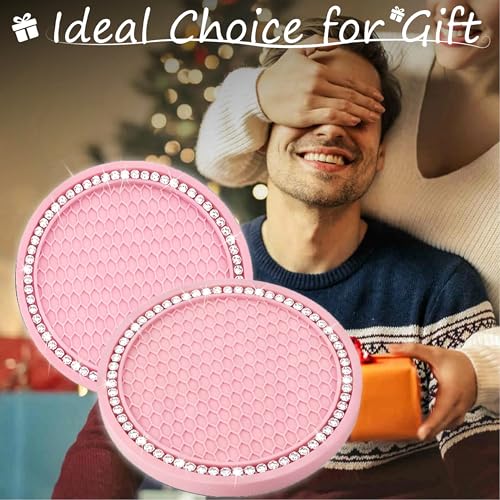 BFXM 2 PCS Bling Cup Holder Coasters for Car 2.75 inch (White Diamond) - color: Pink+bling White