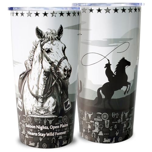 Horse Tumbler, Cowboy Travel Mug Cup, Western Gift for Men Boy - color: BW-Western