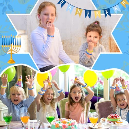 JUNEBRUSHS 42Pcs Hanukkah Party Favors Bracelets Chanukkah Wristbands Gift - style: Hanukkah Style