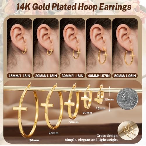 Senteria 3MM 925 Sterling Silver Post Cross Hoops Earrings Hypoallergenic - color: Gold-30MM