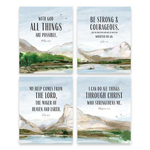 Bible Verse Posters Set of 4 - Christian Scripture Wall Art Classroom 8x10