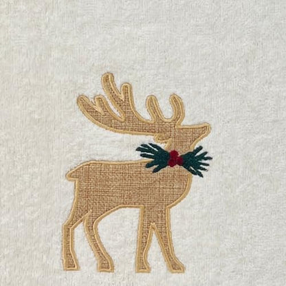 Christmas White Guest Hand Bathroom Towels Elegant Winter Reindeer, 16x26" - color: Burlap Deer