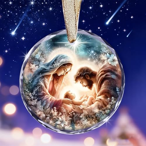 Nativity Ornaments for Christmas Tree - Oh Holy Night Nativity Scene Christian Jesus Religious Christmas Ornaments - color: Blgs005