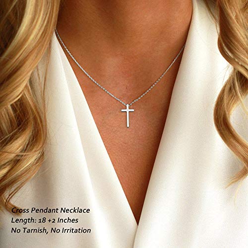 M MOOHAM Cross Necklace for Women Girls, Dainty 14K Gold Plated Cross Pendant Necklace Sideways Cross Choker Layered Necklaces for Women Girls - color: Cross Silver 0.51"×0.91"