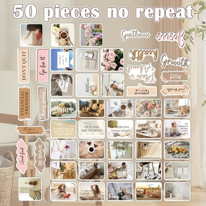 Motivational Affirmations Stickers for Adults - 50 Pcs Vemfare Inspirational Water Bottle Stickers for Girls, Positive Waterproof Scrapbook Sticker for Vision Board, Vinyl Decals for Laptop Journal - style: Inspirational