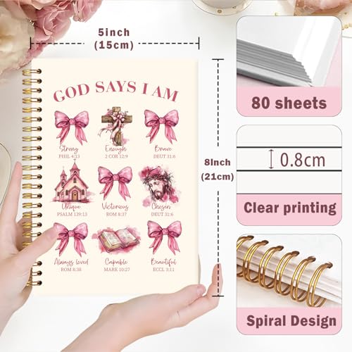 Lacama Christian Gifts for Women Bible Notebook Journal, Pink God Says I am Inspirational Spiral Notebook, Coquette Bow Notebook Journals, Bible Notebooks for Note Taking, School Office Supplies - color: God Says I Am-2