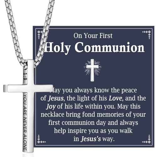 First Communion, Baptism, Confirmation Gifts for Teen Boys Cross Necklaces Religious Joshua Jewelry Easter Birthday - style: First Communion Gift for Boys