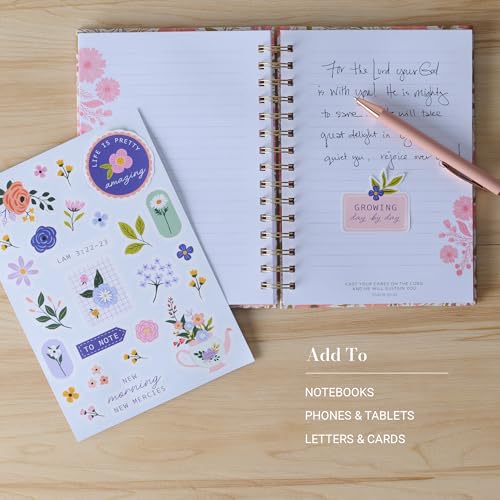Christian Art Gifts Multicolor Inspirational Scripture Bible Journaling Sticker Sheet Set for Women & Girls: Colorful Lavender Purple, Green & Pink Floral Designs, 3 Die-Cut Sheets