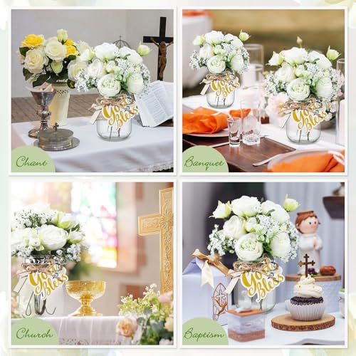 Suncalla 6 Sets Baptism Table Centerpieces Mason Jar Cross for Baby Shower
