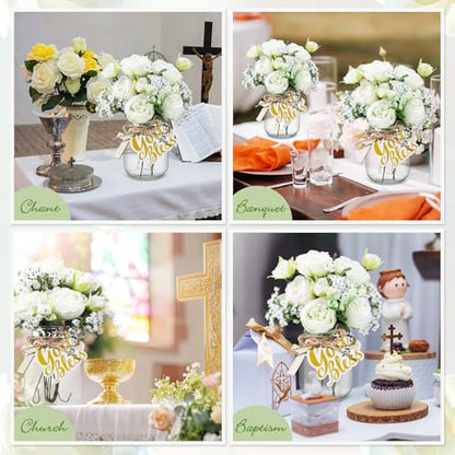 Suncalla 6 Sets Baptism Table Centerpieces Mason Jar Cross for Baby Shower