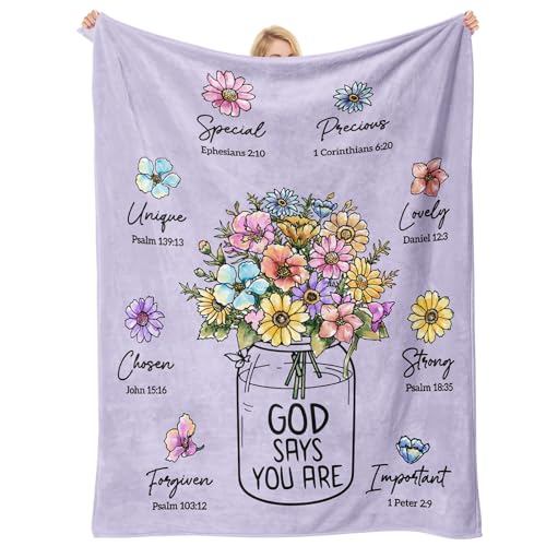 Christian Birthday Gifts for Women, Christian Religious Blanket with Flower - color: Purple, size: 80"x60"
