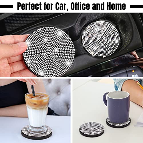 ToBeQueen Bling Car Cup Holder Coaster, 4 Pack Crystal Rhinestone Bling Coaster Universal 2.75 Inch Anti-Slip Shockproof Car Cup Mat Auto Interior Accessories for Women Girl, Silver - color: A-white