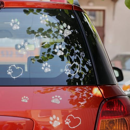 Epakh 84 Pcs Silver Paw Print Stickers Glitter Bling Rhinestone Sticker - color: Silver, size: Paw Print