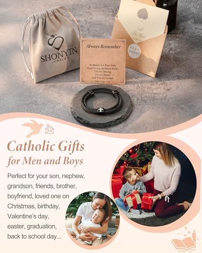 Shonyin Religious Catholic Gifts for Teen Boy Men, Cross Bracelet with Card - style: Teen