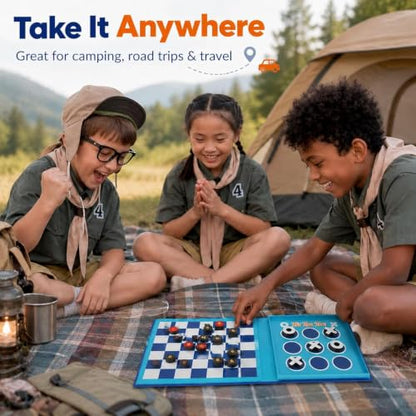 TRAVOFUN Magnetic Checkers Board Game | Travel Games for Kids 8-12 - style: Checkers&Tic-Tac-Toe