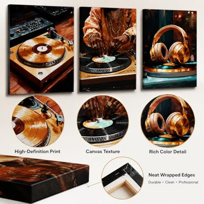 IEMIHZUM DJ Turntable Canvas Wall Art Set of 3 Music Hip Hop Posters12x16in - color: Canvas DJ, size: 16L"X12W"