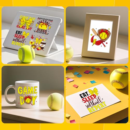UV DTF Cup Wrap - 20 Sheets Softball UV DTF Cup Wraps for 16 OZ Glass Mugs, Sport Mama Bow Ball UVDTF Stickers, Waterproof Rub on Transfer Decals for DIY Water Bottle Tumbler Crafts - style: Softball