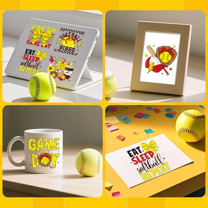 UV DTF Cup Wrap - 20 Sheets Softball UV DTF Cup Wraps for 16 OZ Glass Mugs, Sport Mama Bow Ball UVDTF Stickers, Waterproof Rub on Transfer Decals for DIY Water Bottle Tumbler Crafts - style: Softball