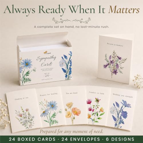 24 Box of Sympathy Cards with Envelopes - 4×6", 300 GSM - color: Floral