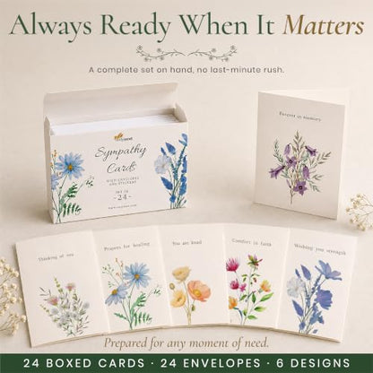 24 Box of Sympathy Cards with Envelopes - 4×6", 300 GSM - color: Floral