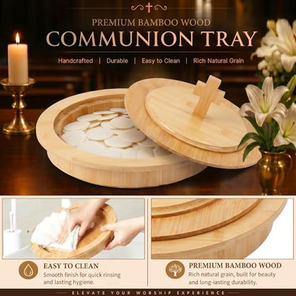 Zhehao 1 Pcs Wood Communion Bread Plate for Church Holy Communion Wafer Tray with Lid Elegant Worship Serving Plate for Church Service Ceremony (Bamboo Style) - style: Bamboo Style