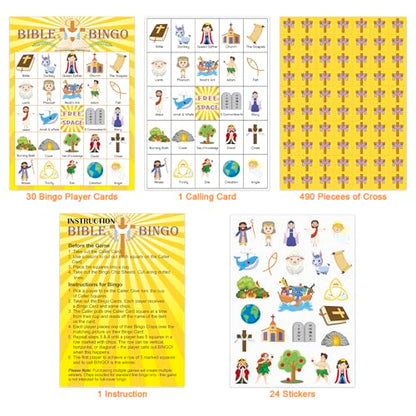 30 Players Bible Bingo Game for Kids - Vacation Sunday School Christian Church Game - Activities Easter Gifts Family Open Day Supplies - color: Bible