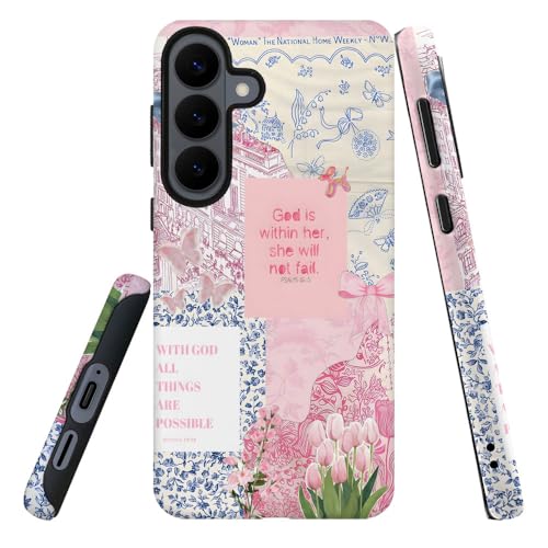 Compatible with Samsung Galaxy S26,2-in-1 Frosted Phone Cover Shockproof Case - Bible Verse Pink Tulip Flowers - color: Bible Verse Pink Tulip Flowers, size: Samsung Galaxy S26