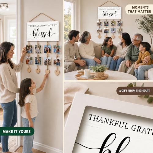 Blessed Sign Wooden Wall Decor Hanging Picture Frames Photo Board - color: Bright Whitewash